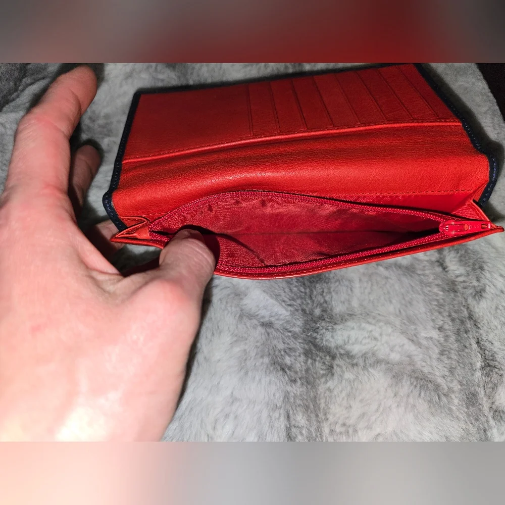 EUC Dior Authentic CD Bifold Navy With Red Leather Long Wallet‎